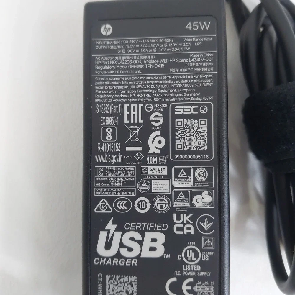 HP‎ L42206-003 15V 3A 45W Genuine Original AC Power Adapter Charger